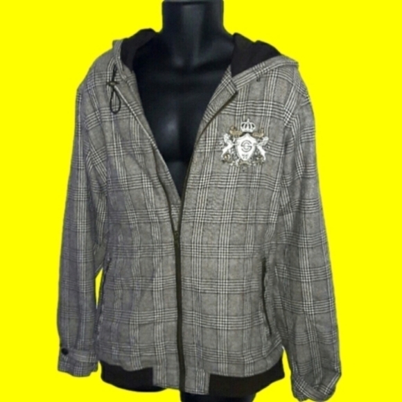 SEAN JOHN Vintage Plaid Hooded Wool Coat / Jacket, XL - Picture 1 of 8